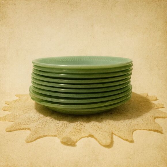 Vintage Fire-King Jadeite Saucers – Jane Ray (8) & Alice (3) – 5¾” – Beautiful L - Picture 2 of 5